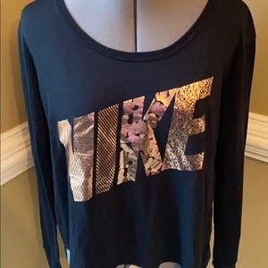 Nike long sleeve black w gold swoosh t shirt Small